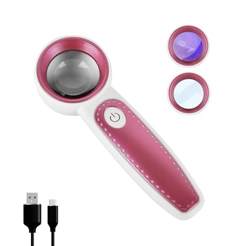 Handheld Loupe Magnifier 35X with UV and LED Lights, USB Rechargeable Jewelry Magnifying Glass Loop with 37mm Optical Lens Illuminated Jewelers Loupe for Gems Diamond Coins Stamps Inspection (Pink)