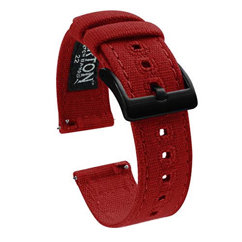 Image of BARTON WATCH BANDS, 18mm Crimson Red - Canvas Quick Release Watch Band Straps - Choose Color & Width - 18mm, 20mm, or 22mm - Black PVD Buckle