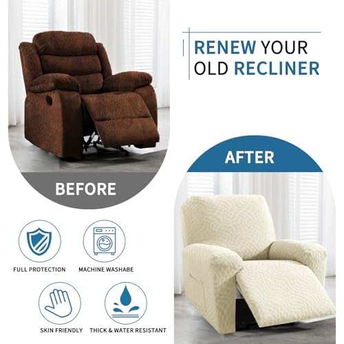 Image of 2026 Stretch Oversized Recliner Cover 3-Piece (36 inch-46 inch) Super Soft XL-Recliner Chair Covers with Big Pocket & Anti Slip Ties Stay in Place, Lazy Boy Reclining Slipcover Durable Washable, Beige