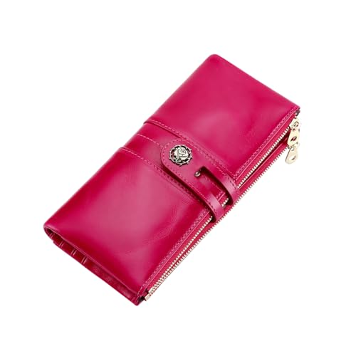 Image of Women's RFID Blocking Wallet Soft Leather Clutch Money Ladies Purse Slim Card Holder Organizer Zip Pocket (3020-Rose red)