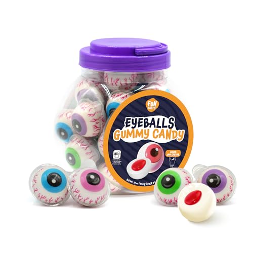 FUNTASTY Eyeballs Gummy Candy, 19 Ounce Jar (30 Count) - Strawberry Jam Center