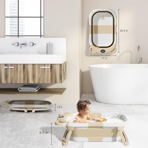 Image of TPN Collapsible Baby Bathtub, Baby Bath Tub with Soft Cushion & Real-Time Thermometer, Baby Bathtub Infant to Toddler Tub (0-36 Months), Portable Newborn Travel Bath Tub