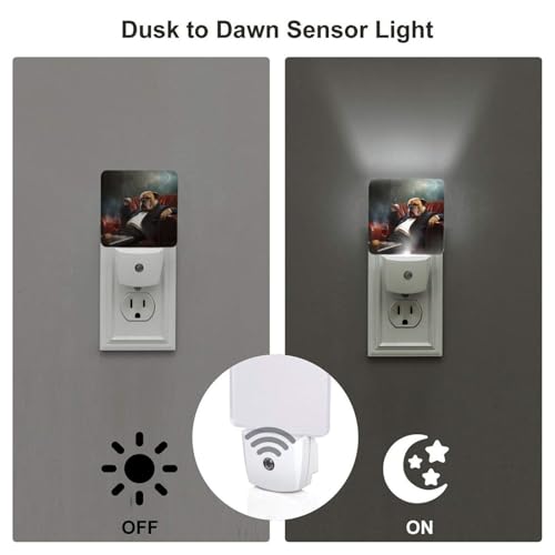 Image of Funny Puppy Dog Night Light Set of 2, Hipster Bulldog Auto Sensor LED Dusk-to-Dawn Nightlights, Plug-in Sensor Lamp for Bedroom Bathroom Kitchen Hallway Stairs Decorative