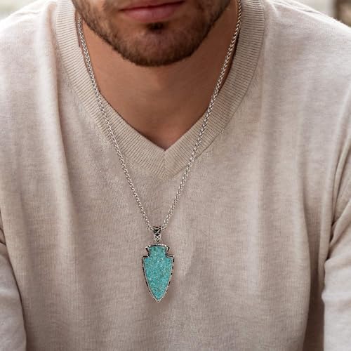Arrowhead Necklace for Men, Stainless Steel Handmade Pendant with Natural Turquoise or Snowflake Chips, Father's Day Gift for Dad, Gifts with Box for Men Boyfriend Husband, Nature Lover4