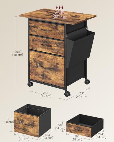 Image of VASAGLE Mobile Printer Stand with Storage, Filing Cabinet, Side Pockets | Filing Cabinet for A4 Letter Size, 23.6 x 15.7 x 26.8 Inch, Rustic Brown, BELLAH Collection UOFC201KD01