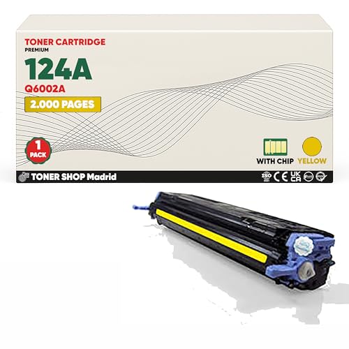 BDink Tóner Compatible HP 124A Q6002A Amarillo (Pack 1) con Chip para Color LaserJet 1600 2600N 2605 2605DN 2605DT 260NSE CM1015MFP CM1017MFP Rendimiento 2000 páginas