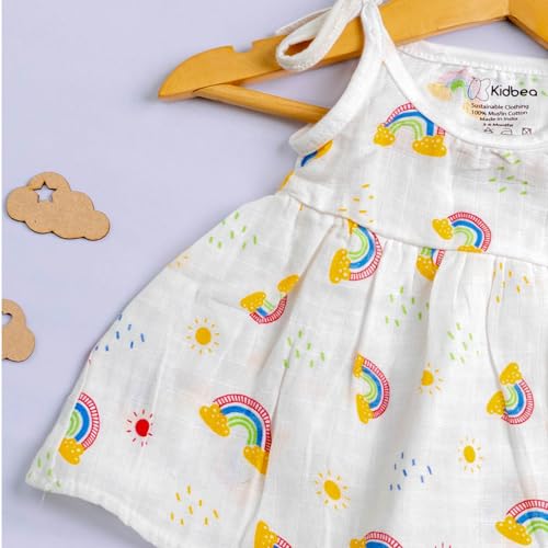 Image of Kidbea Muslin Frock for Baby Girls | Cotton Dress for Newborn Babies | Sleeveless, Tie-Up Shoulders Summer Wear Clothes