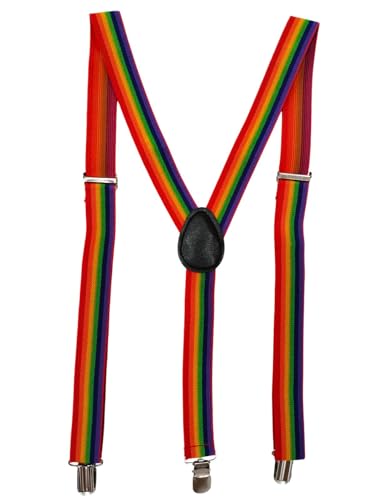 Image of BookMyCostume Rainbow Suspenders for Kids & Adults|Adjustable Elastic Y-Back Belt for Fancy Dress Costumes,Theme Parties,Dance Costume,School Functions&Stage Shows|Unisex Clip-on Suspenders Accessory