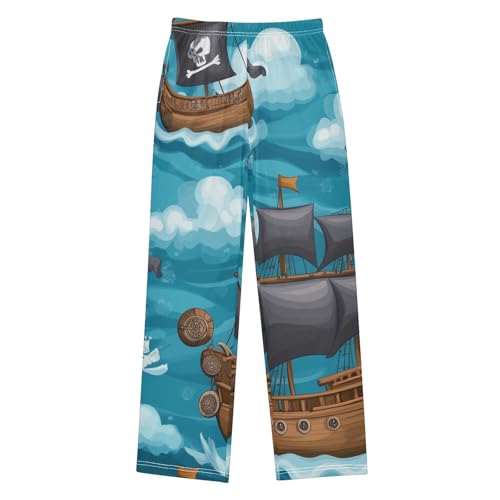 ZZXXB Cartoon Pirate Ship Boys Long Pants Soft Trousers Elastic Waist Kids Lounge Bottoms with Pockets S-XL