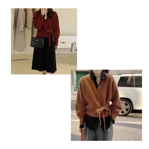 Women's Cropped Wrap Sweater, Knit Cross Cropped Top, V Neck Wrap Sweater, Casual Tie Wrap Tunic, Pullover2