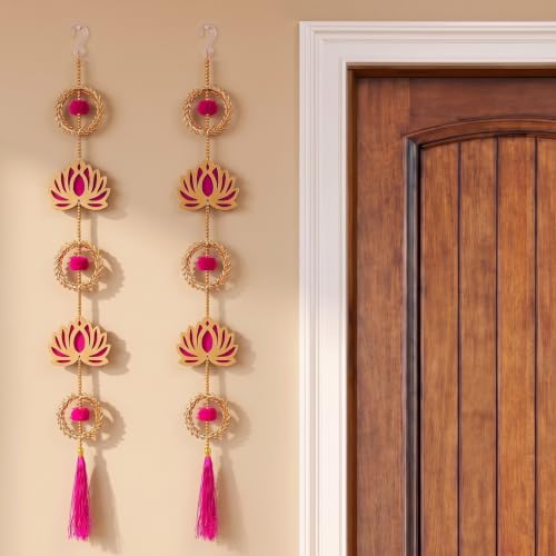 Image of JH Gallery Lotus Wreath Hanging - Ganesh Chaturthi Decoration Items for Home, Handmade Ganpati Makhar & Mandap Backdrop, Temple & Wall Hanging Decor (33 Inch, Pack of 2)