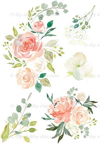 Furniture Wood Decal Image Transfer Vintage Antique Labels Flower Peach Watercolor DIY (Decal, A7-2.9 x 4.1 Inches)