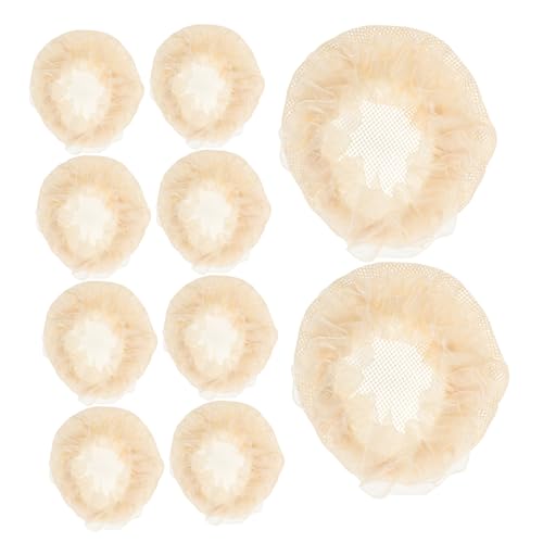 MERRYHAPY 10個 ヘアネットバッグ 祭りのヘアバンド 女性用フェイシャルヘッドバンド 髪の色と首のプロテクター プレースマット 髪飾り おだんごヘアネット 女の子用ヘアカバー 布 Beige