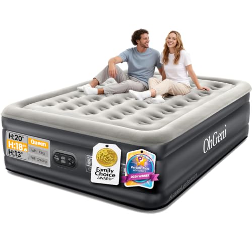 OhGeni Air Mattress Queen with Built in Pump, 18' Raised Inflatable Blow Up Mattress, Upgraded...
