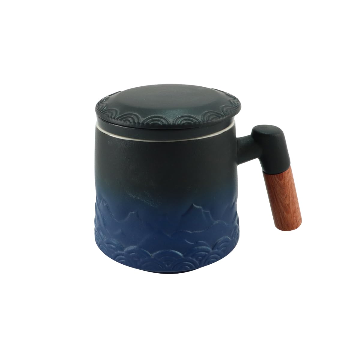 Grande tasse à thé en céramique Ubric avec filtre et poignée en bois 450 ml