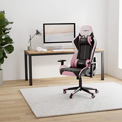 DR175PINK- Sedia da gioco professionale, similpelle, braccioli regolabili 2D, pistone classe 4, girevole, meccanismo a farfalla, cuscino lombare e cervicale, nero/bianco/rosa - Sedia gaming - Immagine 1