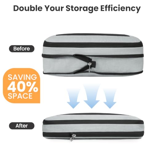 Image of BAGAIL Compression Packing Cubes for Travel Essentials, 8 Set-Gray | Tear‑Resistant Fabric, Space‑Saving, Visible Mesh Panel, Vibrant Color Choices, Travel, Camping & Cruise, Home Storage