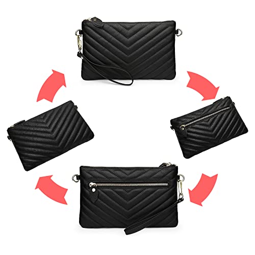 Image of YALUXE Women's Genuine Leather Wristlet Purse Clutch Handbag with Phone Pocket Card Holder and Crossbody Strap