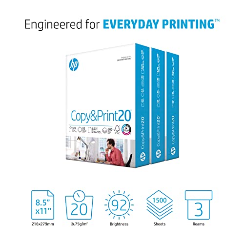 HP Papers | Printer Paper | 8.5 x 11 Paper | Copy &Print 20 lb | Case - 1,500 Sheets | 92 Bright | Made in USA - FSC Certified | 200090C