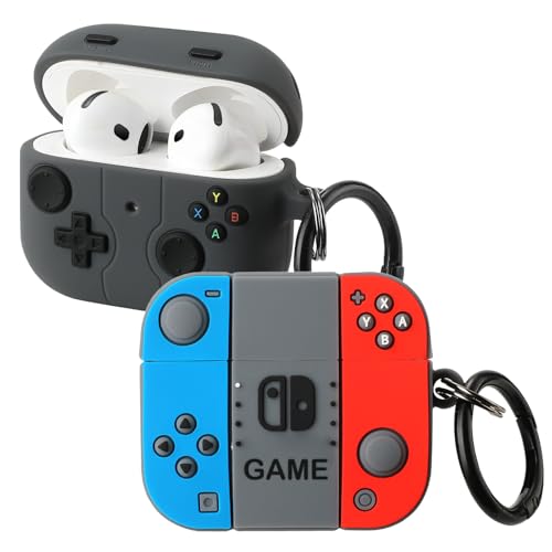 Image of [2Pack] Gedicht for Apple Airpods 4th Generation Case Cover(2024), Cute Cartoon Game Consoles Controller Soft Silicone Protective Cases for Airpods 4 Case with Keychain for Women Men,Blue+Black B