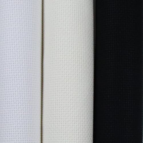Image of KCS 3 pc of 15 inch x 18 inch(38cmx45cm) 18 Count Cross Stitch Cotton Aida Cloth Needlework Rolled Fabric Box,18CT,White+Antique White+Black