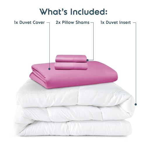 Nestl California King Duvet Cover Set with Comforter Insert - Light Pink 4 Piece 104x98 Duvet Cover & 2 Pillow Shams with White Quilted Down Alternative Comforter, Ultra Soft, All Season