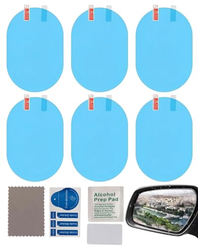 TPZORJX 6 piècesfilm de protection contre la pluie pour rétroviseur de voiture, film de protection anti-buée pour rétroviseur de fenêtre latérale de voiture avec outil accessoire (15 x 10 cm)