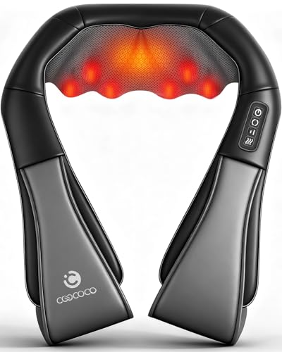 CooCoCo Shiatsu Neck Massager for Pain Relief Deep Tissue with Heat, 3D Kneading Neck Massage Pillow, Back and Shoulder Massager for Office Home Car Use, Birthday Gifts for Women Men Mom Dad