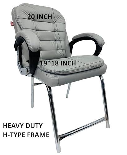 Image of Stainless Steel Special Director Principal Manager Office Visitor Study Chair with Arm Rest with Double Pipe Frame and Cushioned Seat Back (1, Grey, H Frame)