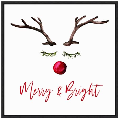 Amanti Art Framed Canvas Wall Art 30x30 Reindeer Merry and Bright Portfolio, Framed Wall Art Canvas, Holidays Artwork, Modern Decor, Large Poster Painting for Living Room, Bedroom,