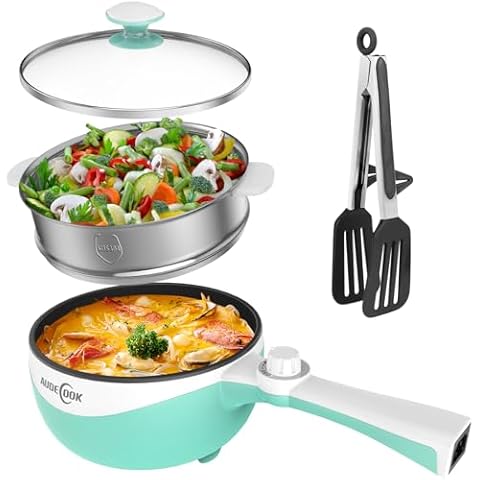 Audecook Hot Pot Electric, 1.7L Mini Electric Skillet Portable Nonstick Sauté Pan with Power Adjustment, Rapid Noodles Cooker Travel Multicooker for Steak/Soup/Egg/Oatmeal/Noodles Cover