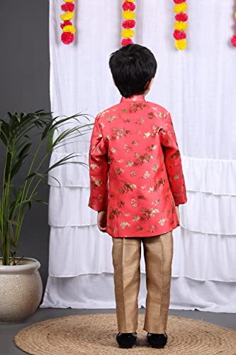 Image of Silk Blend Kids Ethnic Wear Indo Western Sherwani and Pyjama Set For Boys VC413
