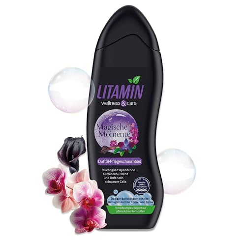 Litamin Schaumbad Magische Momente 750ml mit Orchideen-Essenz & Duft schwarzer Calla pflegender Badezusatz für sinnliche Wellness-Auszeiten