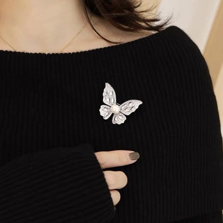 Image of Gold /Silver Butterfly Brooches for Women Rhinestone Tassel Butterfly Pin Brooch Dainty Crystal Lapel Pin Animal Insect CZ Brooch Lapel Pin for Coats Jackets Sweaters Accessories