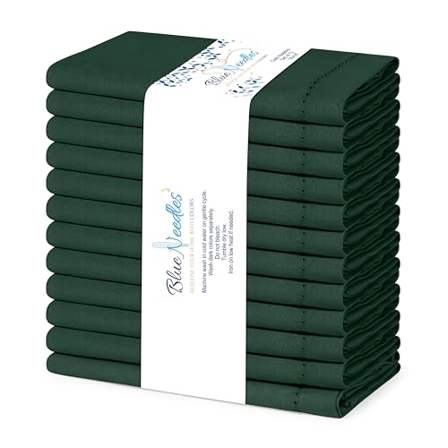 Blue Needles Hemstitch Linen Cloth Napkins Cotton Set of 6-18x18 Inches