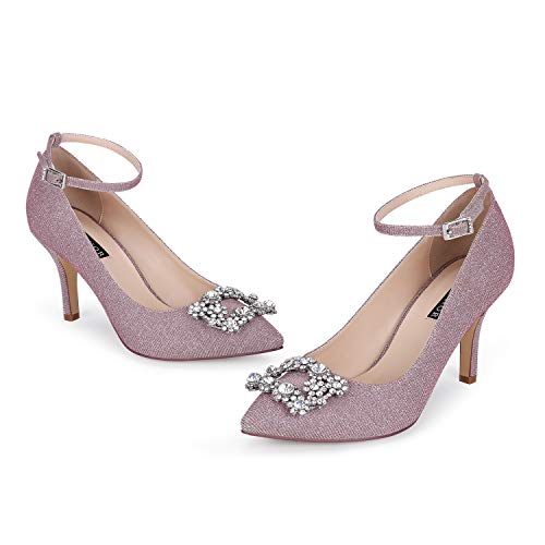 ERIJUNOR Glitter Pumps for Women Pointy Toe Mid Heels Prom Evening Dress Shoes - Image 3