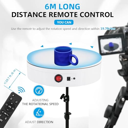 BAOSHISHAN Motorized Rotating Display Stand 12inch/220LB, 360 Degree Photography Turntable with Remote Control, Electric Turntable for Products Photo or Short Video (White, 11.8inch/220lbs)
