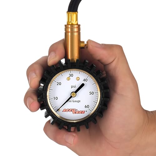 Image of Accu-Gage RH60XA Tire Pressure Gauge with Hose and Protective Rubber Guard, Angled Swivel Chuck, 60 PSI