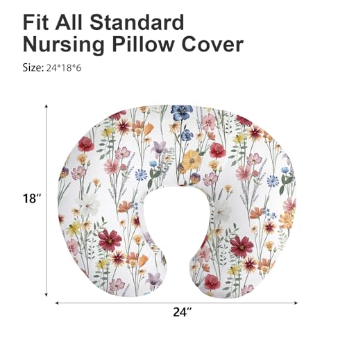 Image of Little Grape Land Nursing Pillow Covers 2 Pack, Soft & Breathable Removable Breastfeeding Pillows Covers for Feeding Pillows, Nursing Pillow Slipcover for Baby Girls Boys, (Leaves & Flowers)
