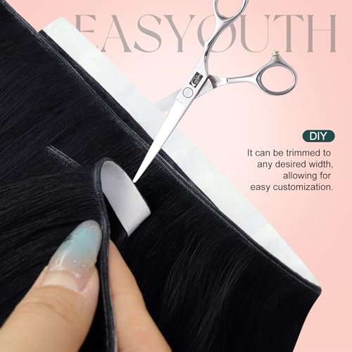 Image of Easyouth 22 Inch 120g Tape in Weft Hair Extensions Black, Double Sided | Invisible Tape in Hair Extensions Human Hair Jet Black, 4pcs, Seamless Blend, for Long Hair, Hand Tied Weft Hair Extension