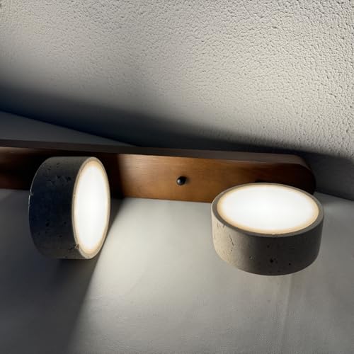 Image of Dark Wood Farmhouse Bathroom Vanity Light Modern Stone Cylinder Wall Lamp 3 Lights Travertine Shade Linear Bathroom Wall Sconce Rotatable LED Wall Light Over Mirror - Walnut Color