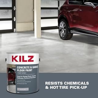 KILZ 1-Part Epoxy Acrylic Concrete & Garage Floor Paint, Silver Gray, Satin, Interior/Exterior Concrete Paint for Basement Floors, Porches, Driveways & Pool Decks, 1 Gallon