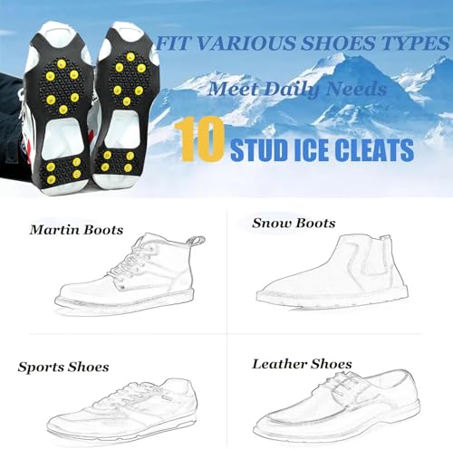 Spikes für Schuhe Winter,10 Stahlzähnen Schuhspikes zum Überziehen Antirutsch Schneeketten für Schuhe, Spikes Schuhe gegen Glatteis Steigeisen für Wanderschuhe Outdoor Laufen Wandern (Silber, L)