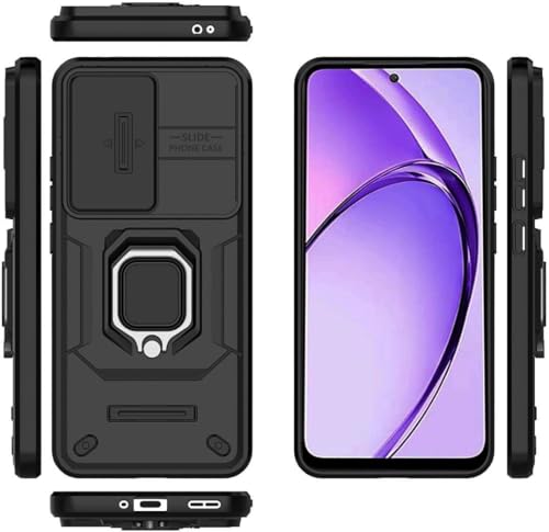 Image of SHINESTAR Tough Armor Oppo A3 Pro 5G Bumper Back Case Cover | Ring Holder & Sliding Camera Shield Cover | 360 Degree Protection Back Case Cover for Oppo A3 Pro 5G (Black)