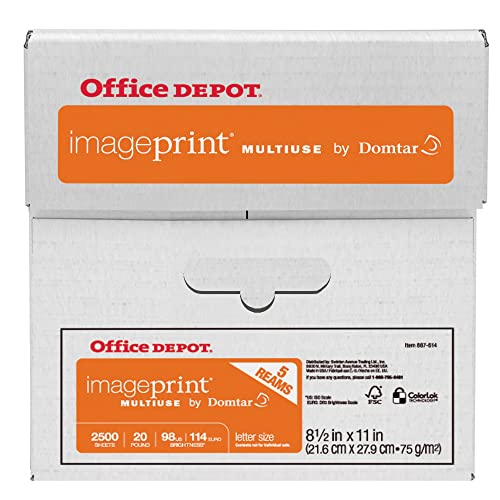 Office Depot Imageprint Fsc Certified Multiuse Paper By Domtar, 8 1/2In X 11In, 20 Lb, White, 500 Sheets Per Ream, Case Of 5 Reams, 1914 #TOP2