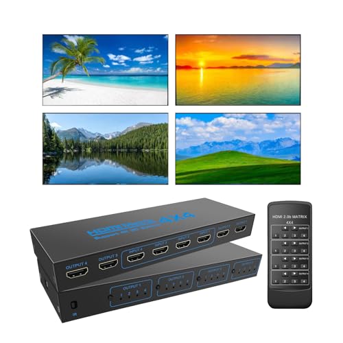HDMI Switch 4 Computers 4 HDMI in 4 HDMI Out, 4K/30HZ HDMI Switch with Remote and Button Press Control,4K HDMI Splitter 4x4 Matrix Hub Supports HDMI 1.4, 1080P@60Hz, 3D, YUV 4:2:0 for PS4 Camera PC