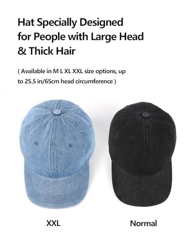 Image of XXL Baseball Cap For Big Heads, Soft Crown Washed Dad Hat, Oversized Denim Cap For Men Women Golf, Travel, Daily Wear