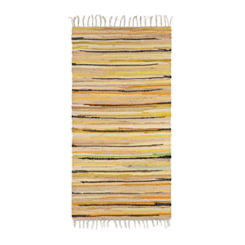 Relaxdays Flickenteppich 70 x 140 cm mit Fransen aus Polyester und Baumwolle, mehrfarbig,...