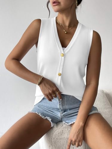 Image of Zeagoo Womens Sweater Vest Chunky Knit Top Sleeveless Button Down Tops Trendy Cardigan for Women White X-Large