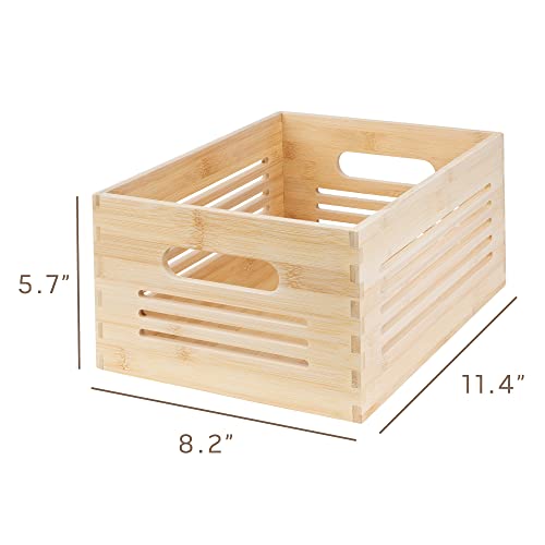 Natural Bamboo Wooden Storage Box – Rustic Farmhouse Look Wood Crate For Storage Decorative Closet, Cabinet And Shelf Basket Organizer With Built In Handles - Multi-Purpose Organizer (Small) #TOP3